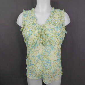 Apostrophe Womens Top 6 Green Retro Sheer Romantic Flowy Sheer Coquette Y2K